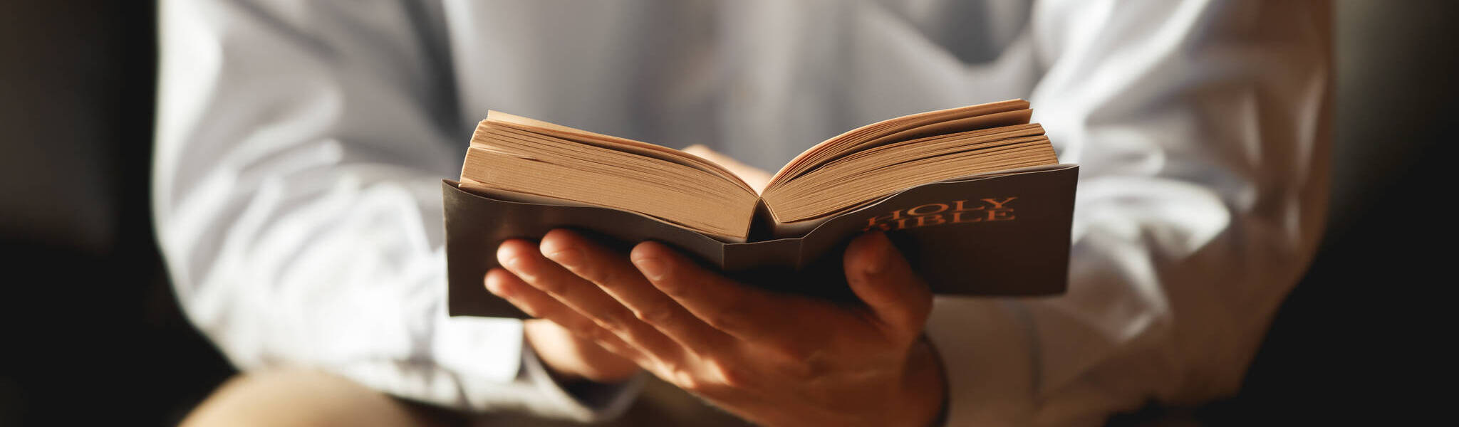 Asian Man The Faithful And Christian Holding Cross Is Reading Th